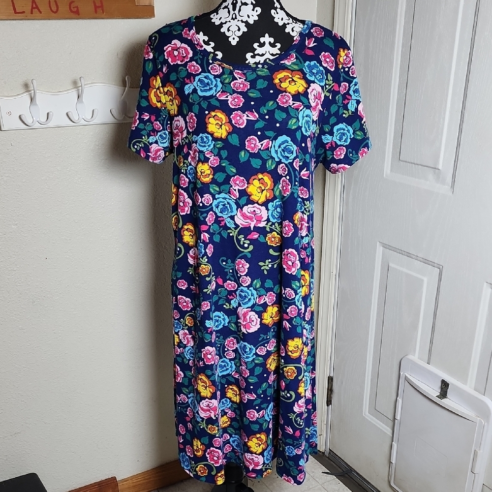 LuLaRoe Carly Hi-low Hem Floral Swing Dress Size Large - Picture 2 of 9